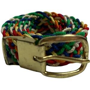 Vntg Gutos Braided Multicolor Rope Belt Brass Buckle 80s W.Germany 32.5"L~.75"W